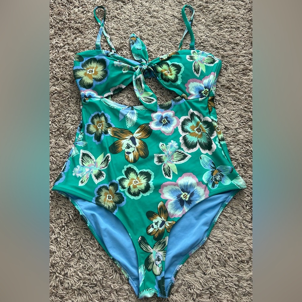 Aerie Green Tropical Floral Tie Swimsuit - Women’s Large - Great Condition